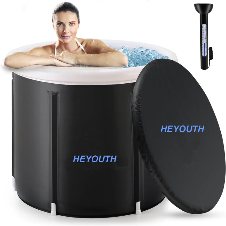HEYOUTH Eisbad Tonne für Athleten mit Abdeckung,Eisbaden Tonne Faltbar,Aufblasbare Das Eisfass,80*75