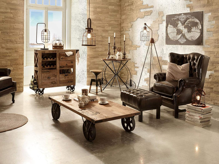 Woodkings® Chesterfield Hocker Kingsfield Echtleder antik braun Lederhocker Designhocker Federkern U