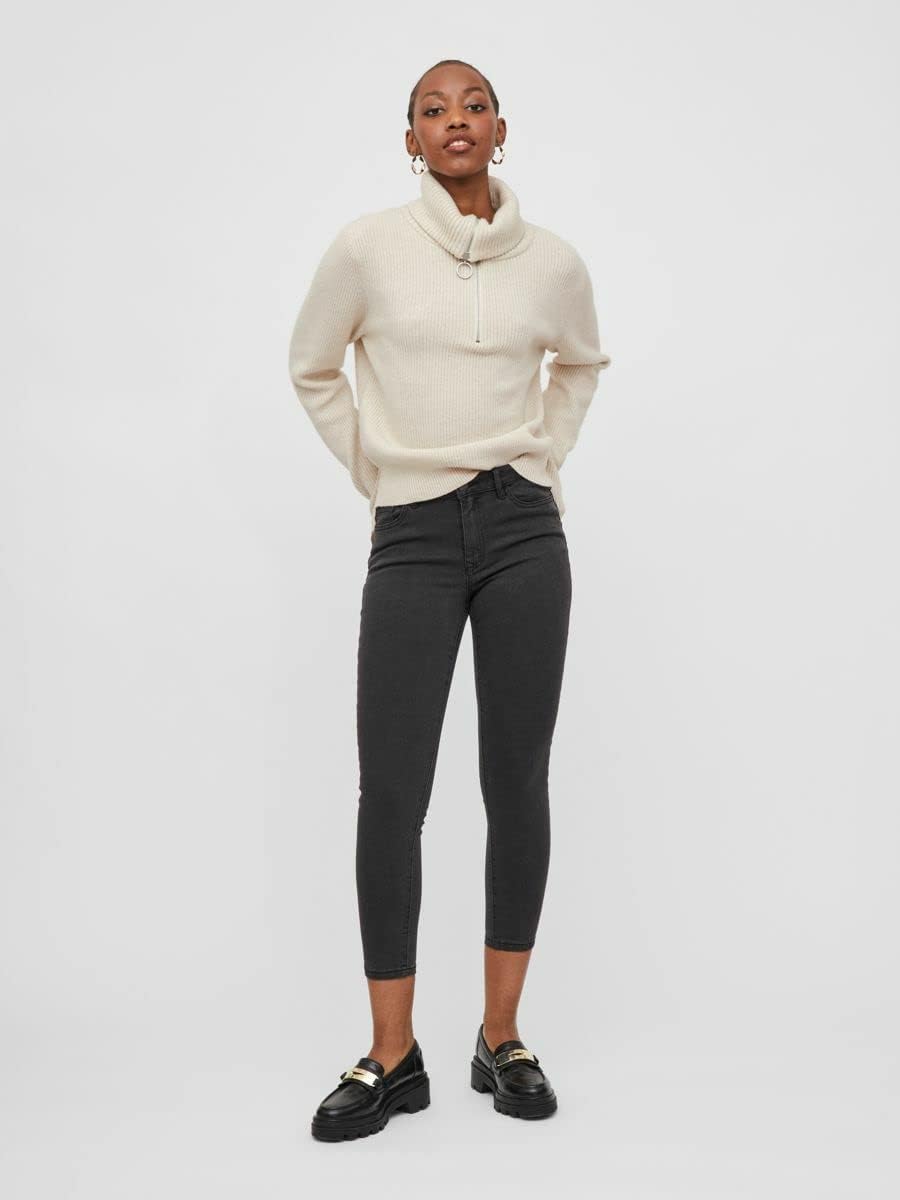 Vila Damen Viril L/S Half Zip Knit Top Pullover S Super Light Natural Melan, S Super Light Natural M