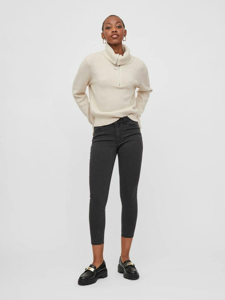 Vila Damen Viril L/S Half Zip Knit Top Pullover S Super Light Natural Melan, S Super Light Natural M