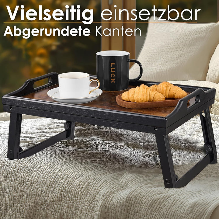 Klappbares Bambus Tablett höhenverstellbar für Bett und Sofa (22,5-32 cm) Notebooktisch & Frühstücks