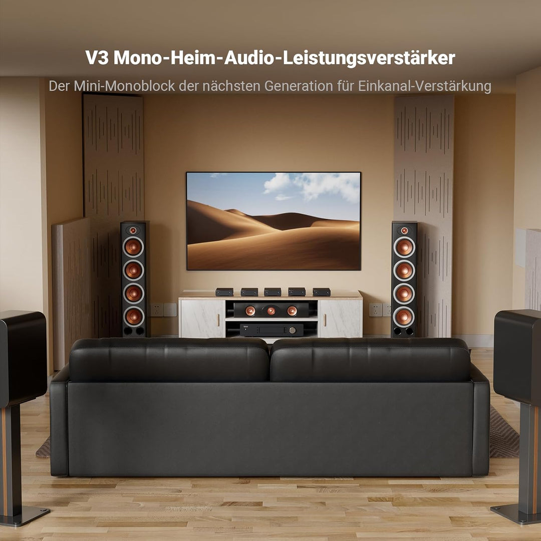 Fosi Audio V3 Mono Leistungsverstärker für passive Lautsprecher, Mini Monoblock Class D Verstärker m