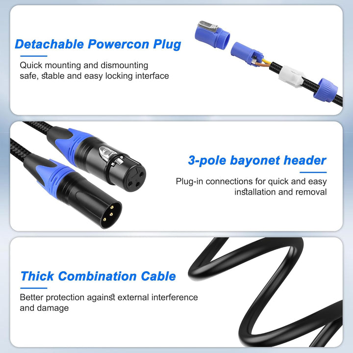 XMSJSIY PowerCon/XLR Power Audio Combo Link Kabel 16AWG 3-Pin PowerCon AC Eingang zum Ausgang 22AWG