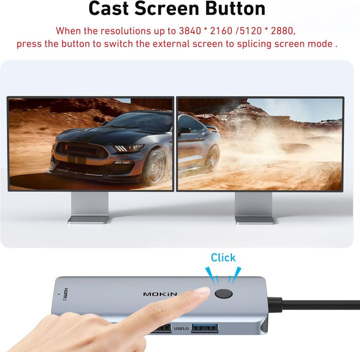 USB C Docking Station Dual HDMI Adapter, MOKiN 6 in 1 USB C Hub, Laptop DockingStation Dual Monitor