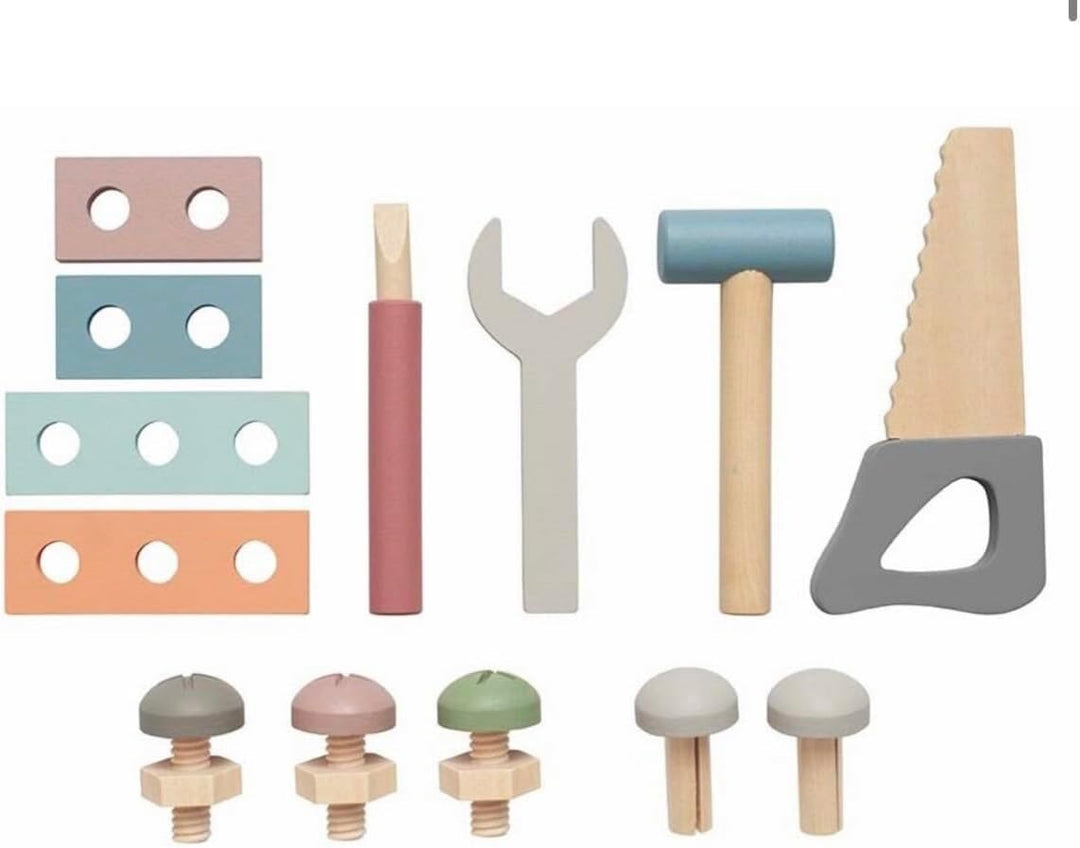 Personalisierter Werkzeugkasten aus Holz – Teddy-Design – Lernspielzeug mit Gravur – Perfekt zum 1.