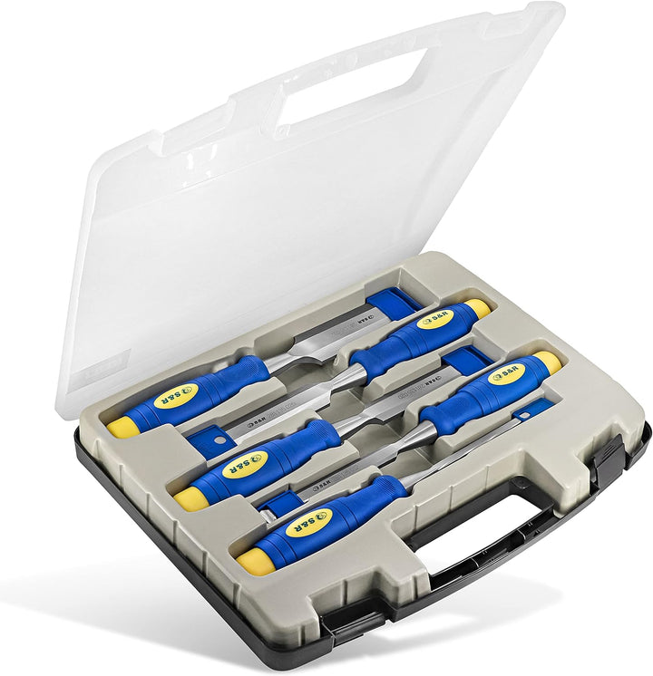 S&R Stechbeitel Set 5 Stück: 6, 12, 20, 25, 32 mm, rutschfeste ergonomische Griffe, Professionelle S