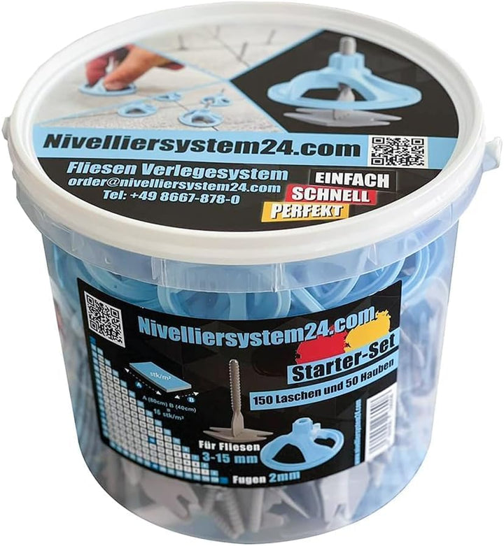 Nivelliersystem24® Fliesen Nivelliersystem 2mm | 50 Eimer | 7500 Basis Laschen + 2500 Zughauben | Fü