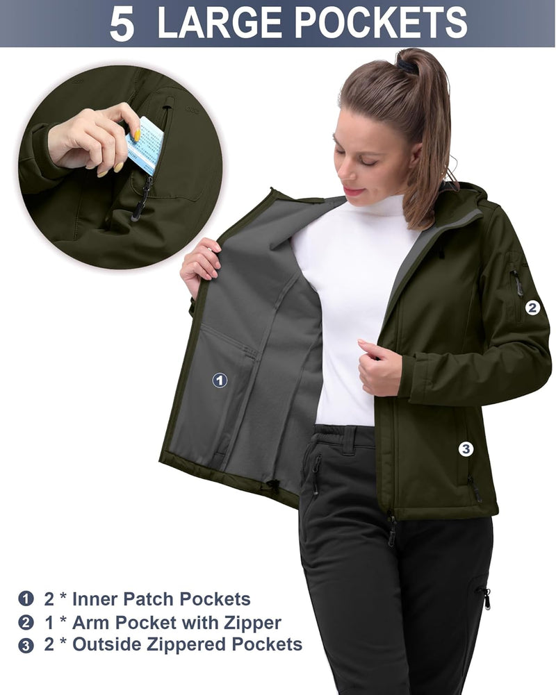 33,000ft Softshelljacke Damen Wasserdichte Atmungsaktive Warme Winterjacke Fleece Übergangsjacke Win