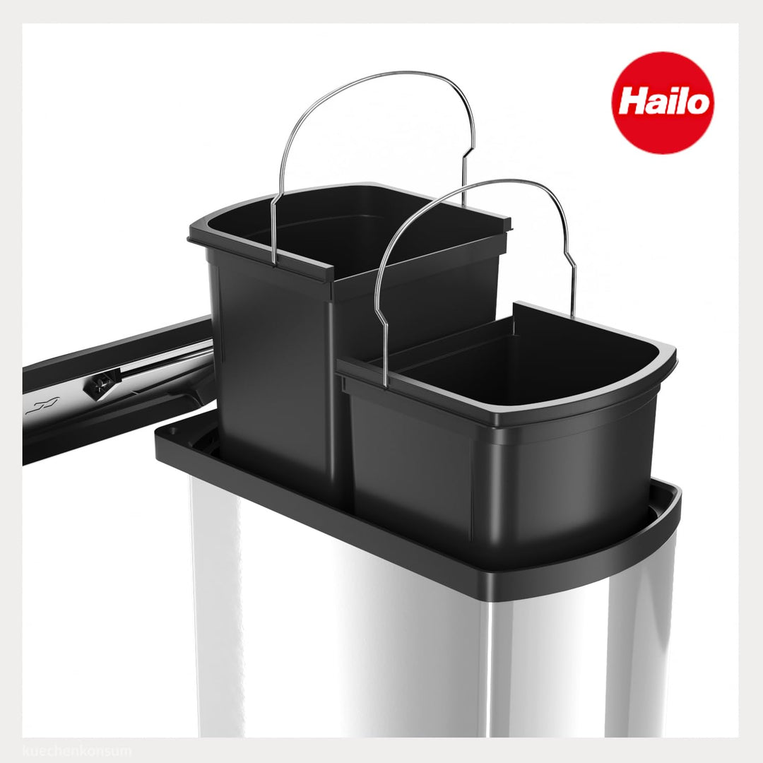 Hailo Abfallsammler 341610 | Duo 16 L Mülleimer | Einbau ab 45 cm Schrankbreite | Edelstahl Schwarz