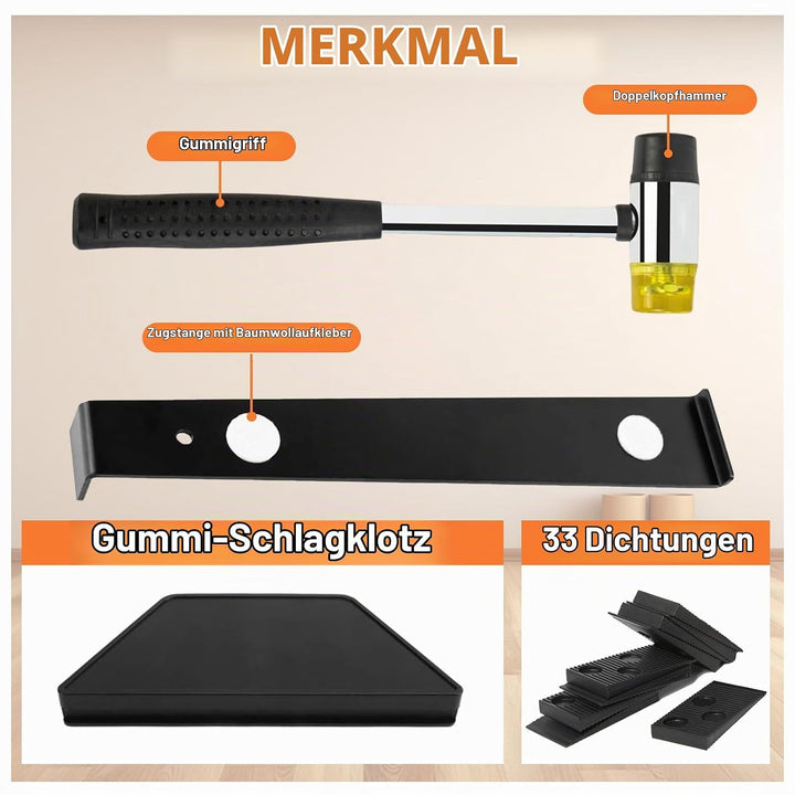Laminatboden Set, 33 Stück Laminatboden Dichtung, Doppelseitiger Gummihammer, Robuster Gewindeschnei
