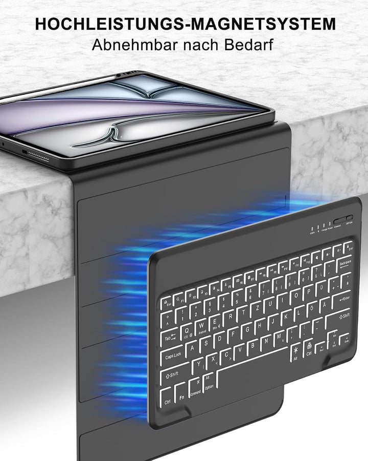 Beleuchtete Tastatur für iPad Air 13" (2026 M4/2025 M3/2024 M2) &amp; Pro 12.9" (2018-2022), 7-Farben RG