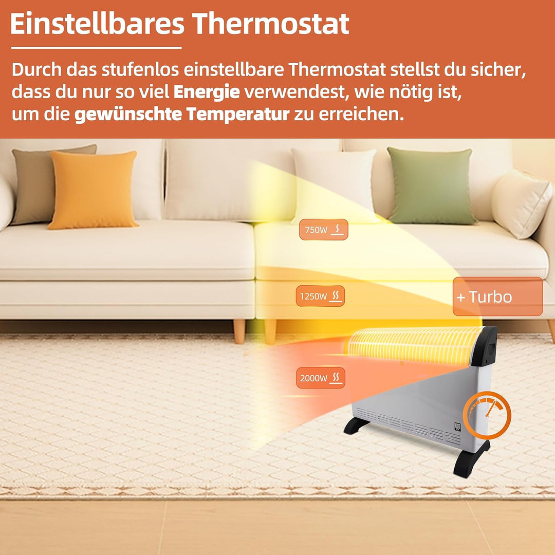 SHX Konvektorheizung mit Turbo-Heizlüfter 2000W SHX08TKV2000 – Heizkörper mit 2000 Watt, Sicherheits