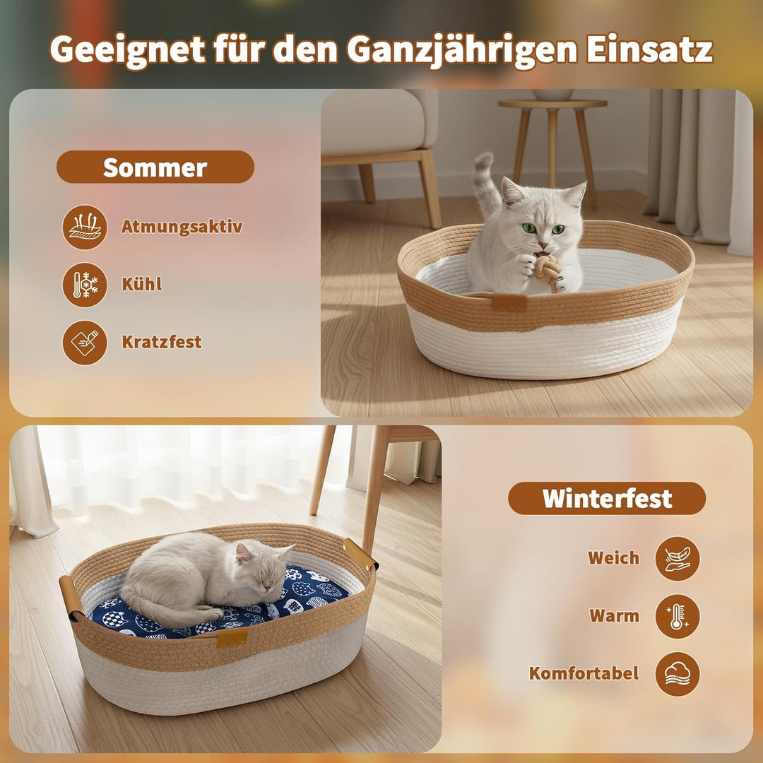 Mittimiya Baumwollseilen Gewebtes Katzenbett mit Kissen, 55 X 40 X 17 cm Krallen-SchleifbestäNdiges