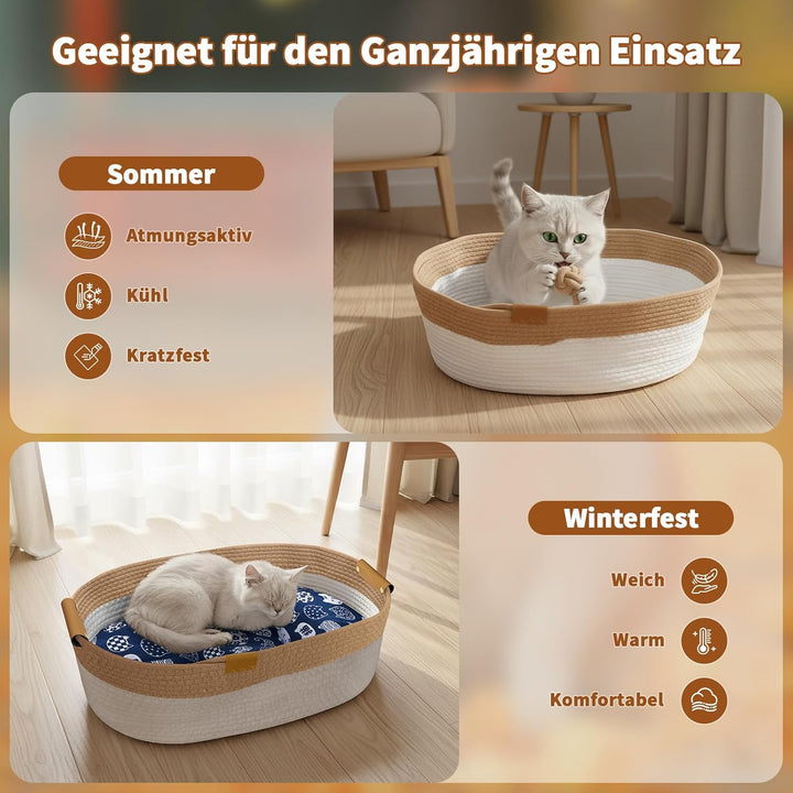 Mittimiya Baumwollseilen Gewebtes Katzenbett mit Kissen, 55 X 40 X 17 cm Krallen-SchleifbestäNdiges