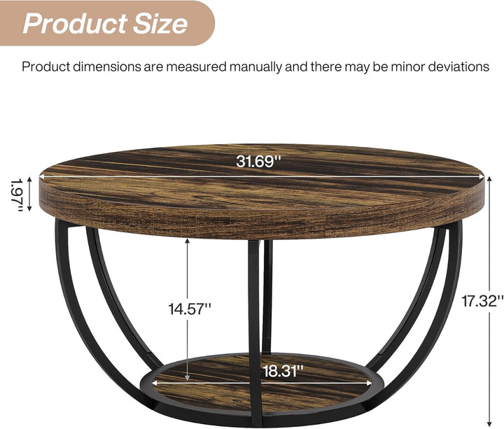 Tribesigns Runder Couchtisch, industrieller 2-stöckiger runder Couchtisch mit Ablagen, moderner 80,5