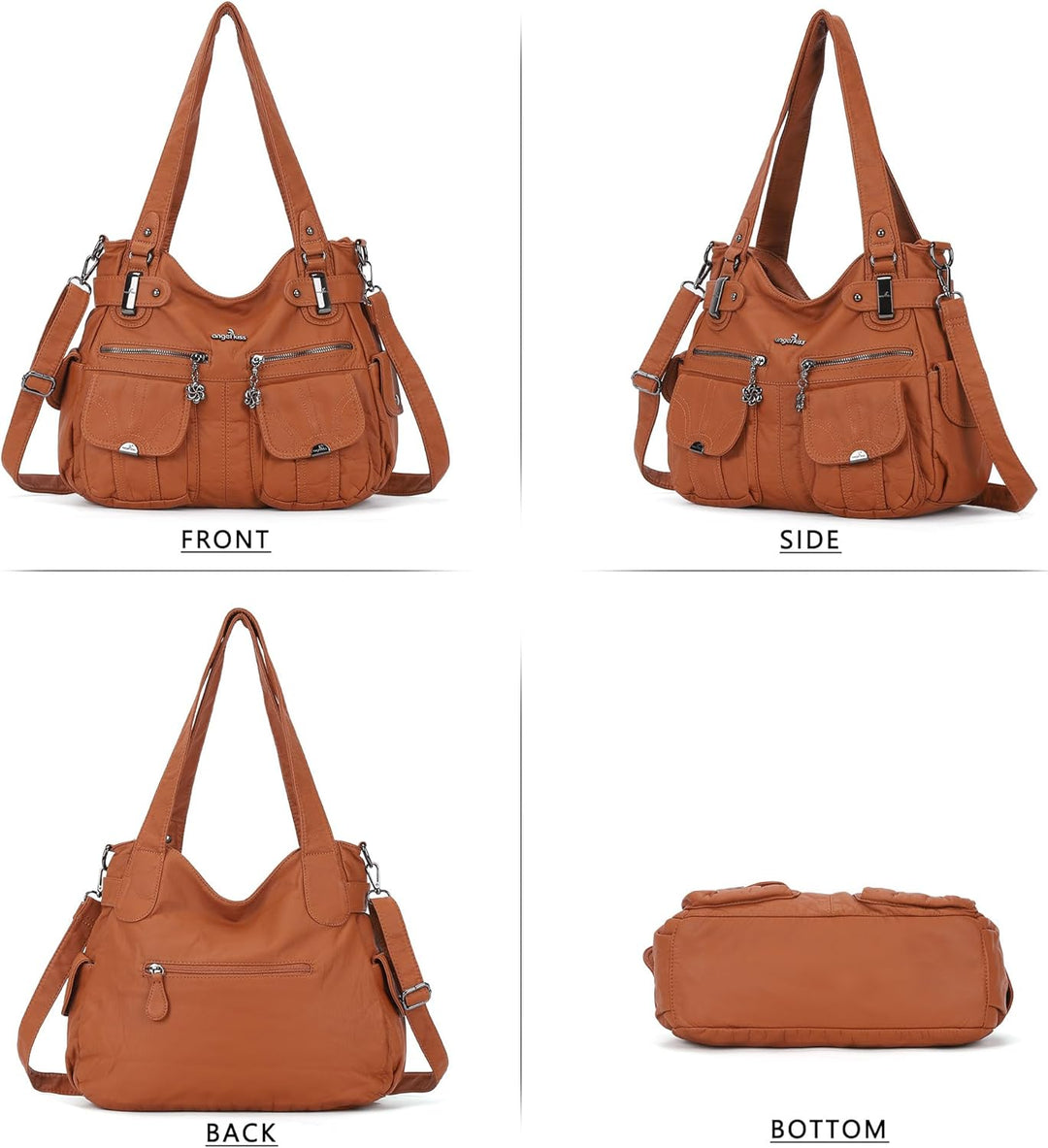 Angelkiss Damen Handtasche Grosse Doppelreissverschluss Multi Pocket Washed Schultertasche Designer-