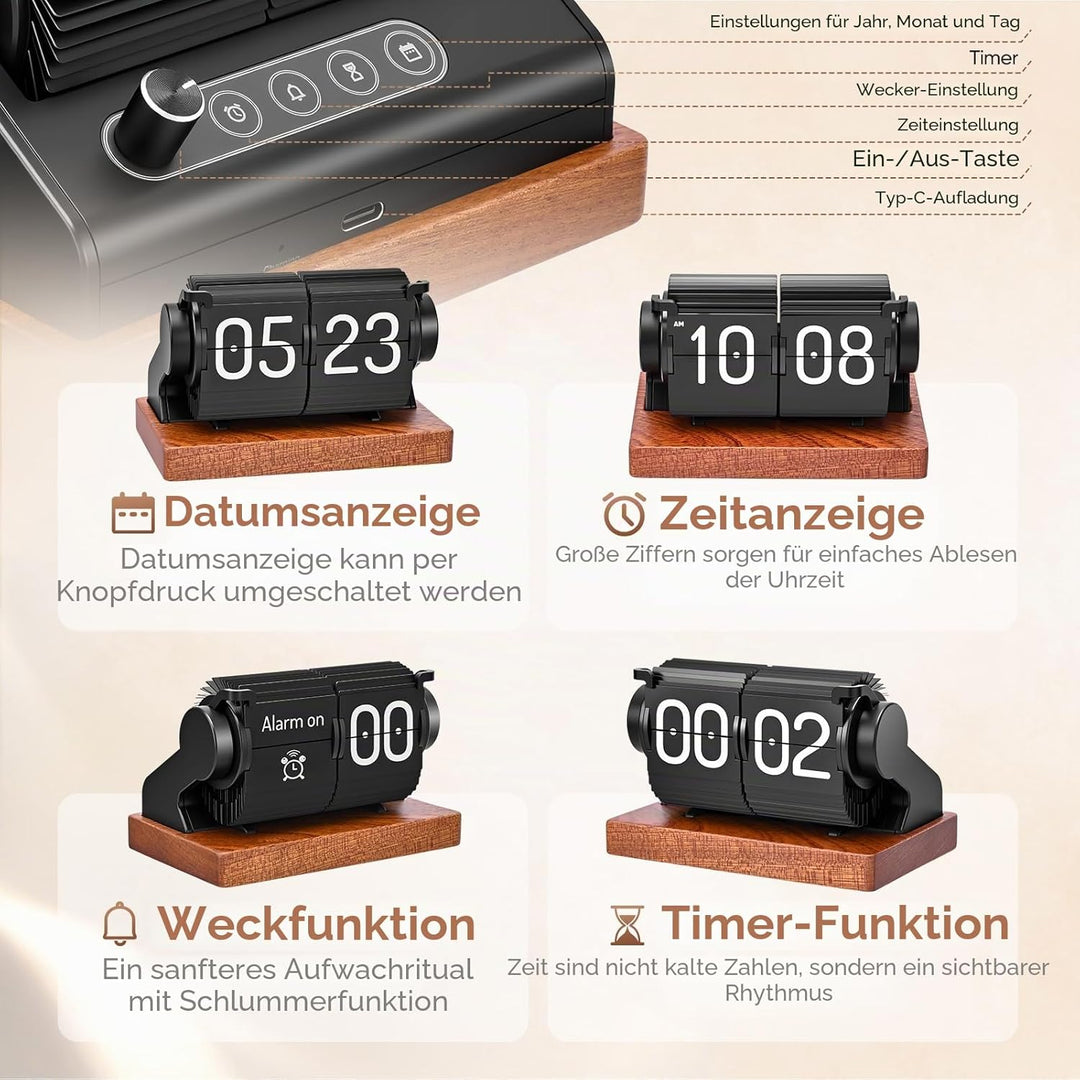 Flip Clock, Retro-Flip-Uhr, Neues USB C Wecker Digital, Grosse Zahl Mechanische Schreibtischuhr, Vin