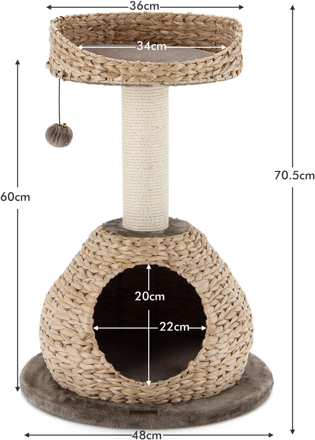 SOARS 71cm Kratzbaum, Katzenbaum mit Betten, Aufhängeball, Sisalstamm, Katzenkratzbaum mit gewebter