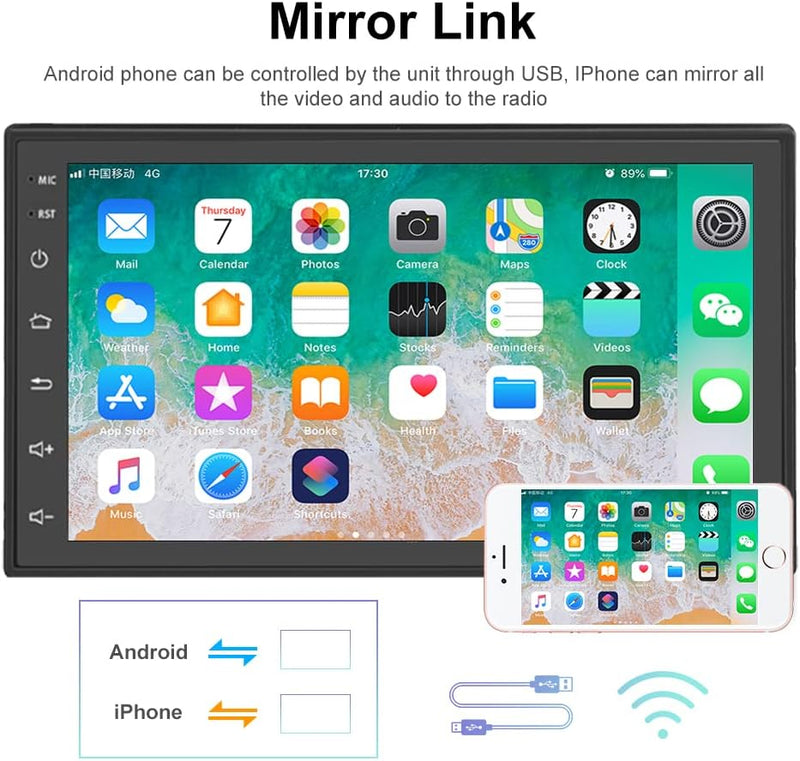 Podofo Doppel Din Android 9.1 Autoradio mit Bluetooth Freisprecheinrichtung 4.0/ USB/ WiFi/ GPS/ Mir