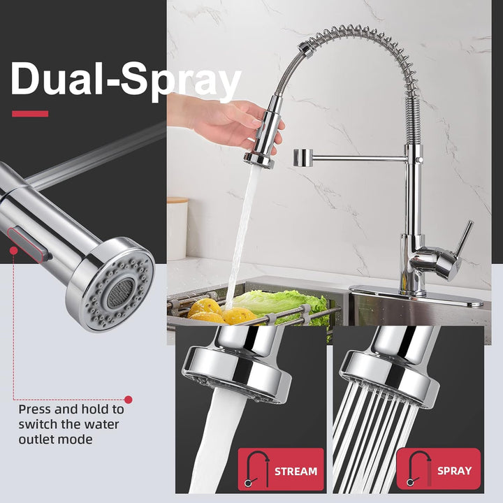 Cobbe Wasserhahn Küche, Spring Küchenarmatur mit Pull Down Sprüher Brause, 2 Sprühfunktionen, 360° D