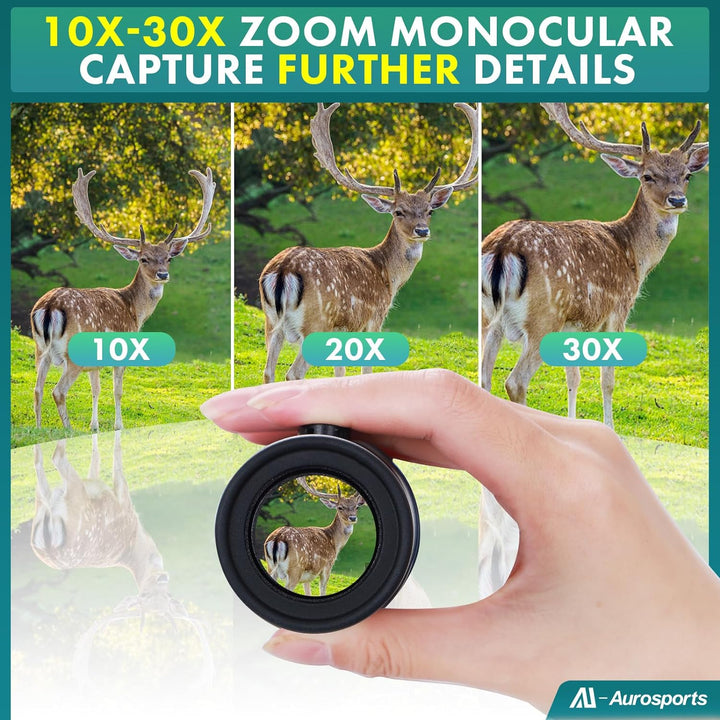 Aurosports 10-30x40 Zoom Monokular Teleskop Erwachsene, Bak4 Prisma Dual Fokus Fernrohr Kompakt Mono