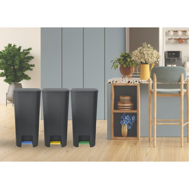 Treteimer Set 40L Grün, Tretmülleimer mit Pedal, Mülleimer, Mülltrennsystem für Glas, Kunststoff, Kü