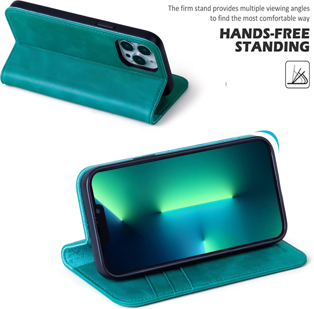 VISOUL Hülle für iPhone 13 Pro Max Handyhülle Schutzhülle TPU [Echtleder] [Kartenfach] [Magnet] [Sta