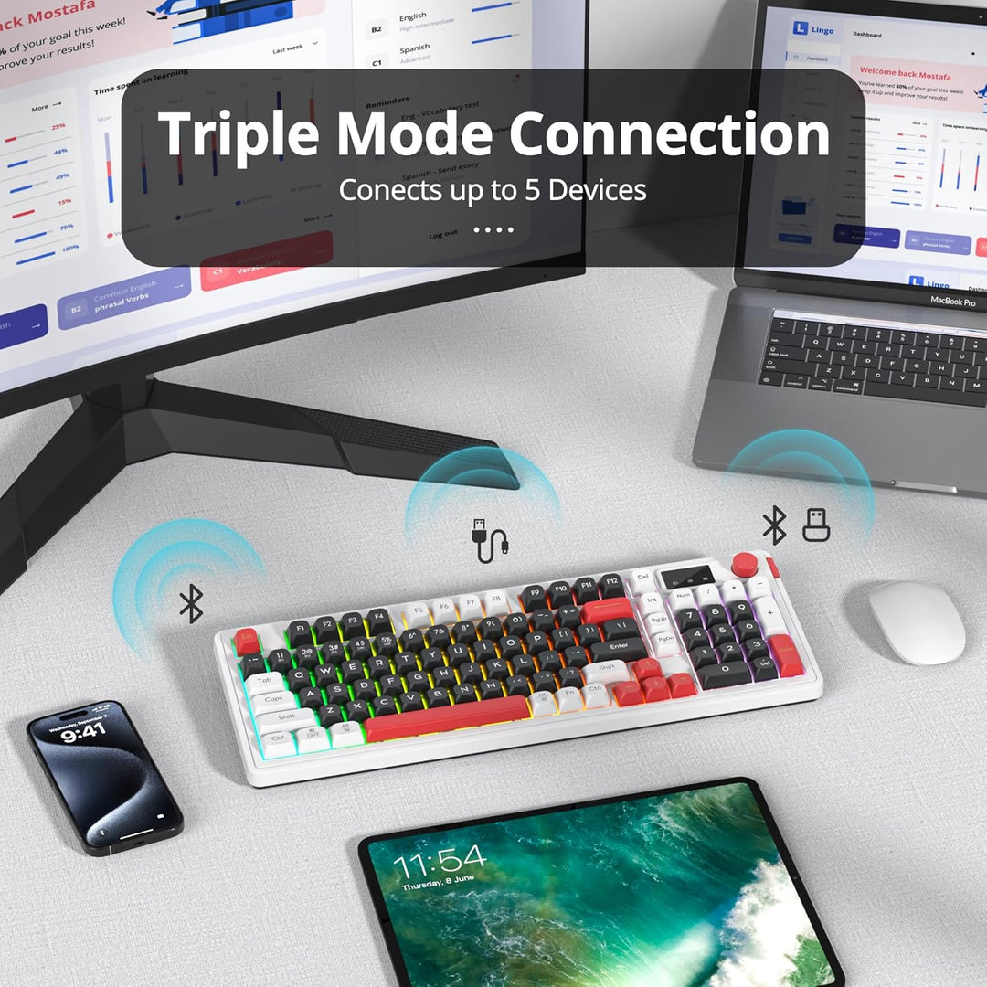 SbocKeeb 96% Kabellose Gaming Tastatur, Leise Membran Tastatur Mechanisches Gefühl mit Ziffernblock,