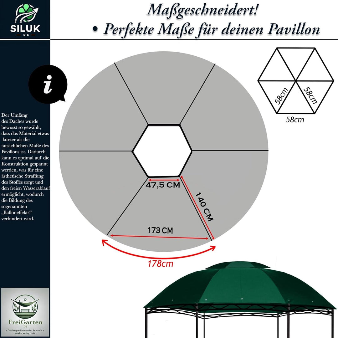 freigarten.de Ersatzdach für Pavillon Ø 350 [cm] Wasserdicht Material: Panama PCV Soft 370g/m² extra