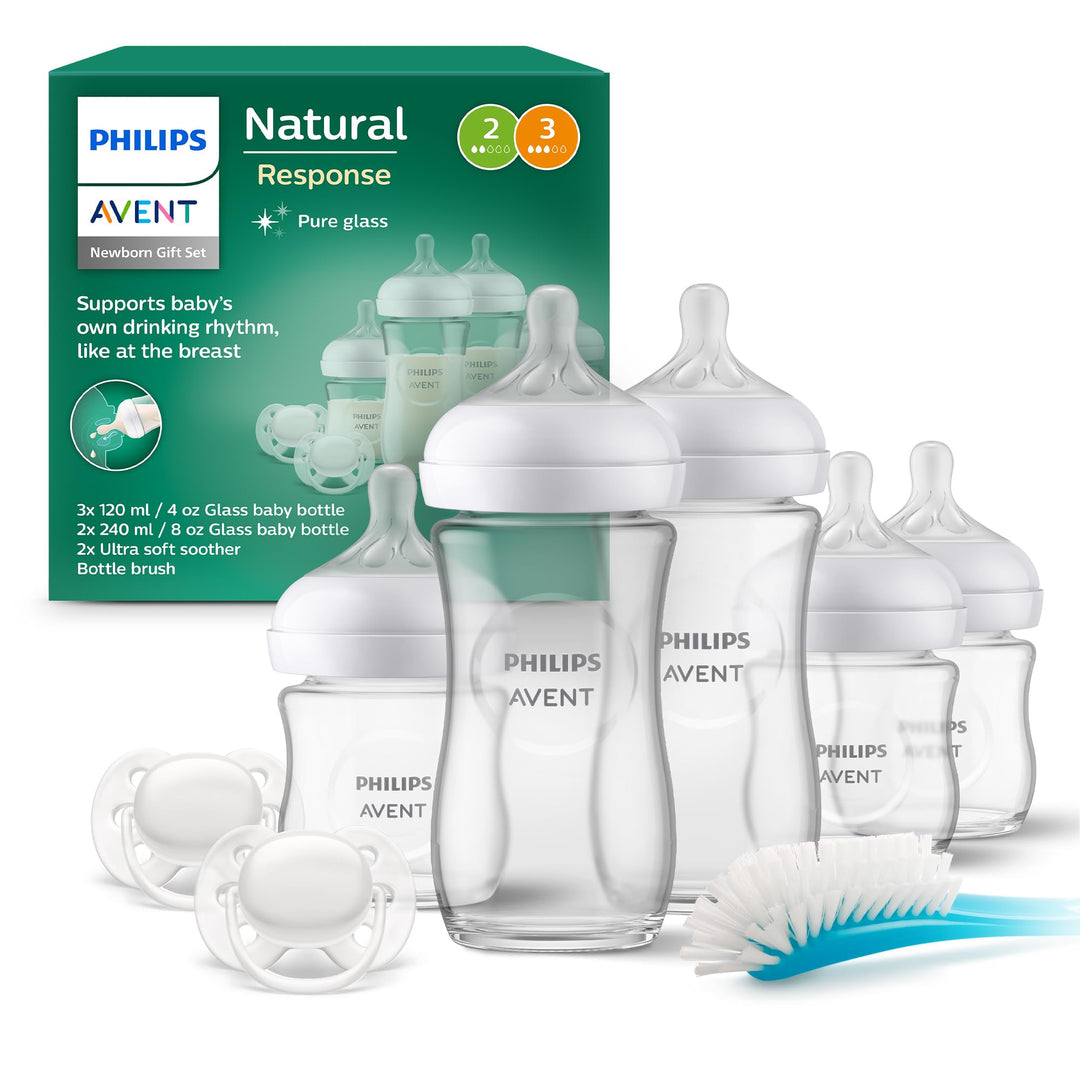 Philips Avent Natural Response Glas-Geschenkset für Neugeborene – 3 x 120 ml und 2 x 240 ml Babyflas