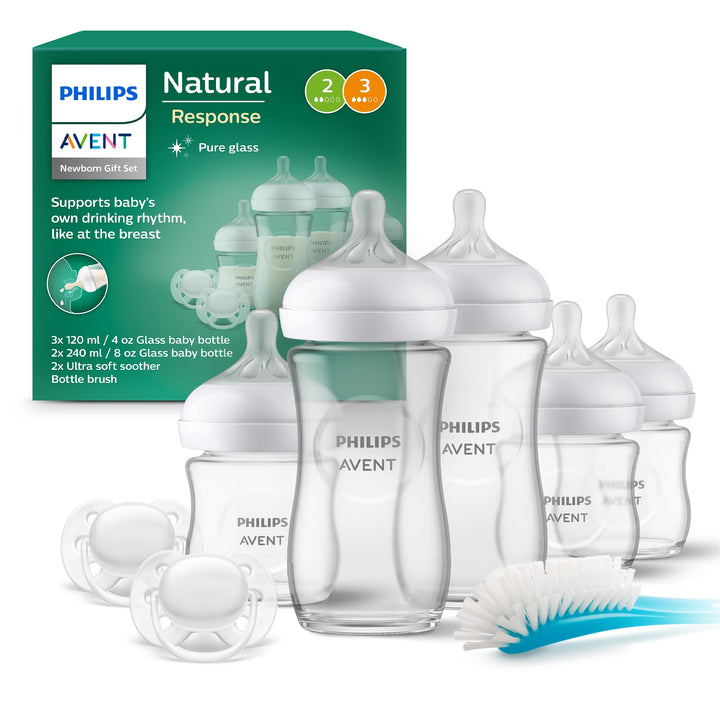 Philips Avent Natural Response Glas-Geschenkset für Neugeborene – 3 x 120 ml und 2 x 240 ml Babyflas