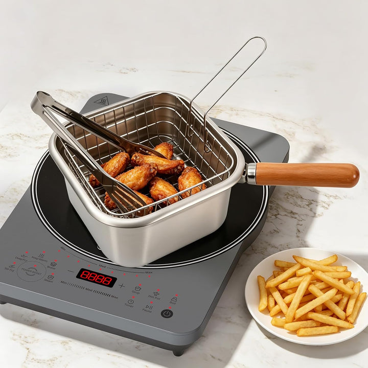 Frittiertopf 2.5L Edelstahl mit Korb &amp; Deckel, Silber