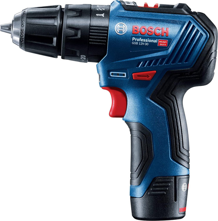 Bosch Professional 12V System Akku Schlagbohrschrauber GSB 12V-30 (inkl. 2x2.0Ah Akku, Schnellladege