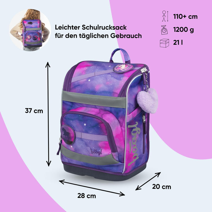 Baagl Schulranzen Mädchen Set 3 Teilig (Zippy Schultasche für 1. Klasse, Mäppchen, Turnbeutel), Grun