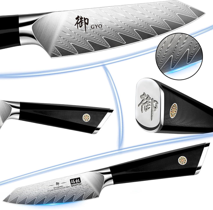 SHAN ZU Damastmesser Schälmesser Obstmesser scharf 9,3 cm Gemüsemesser Küchenmesser, AUS-10 Japanisc