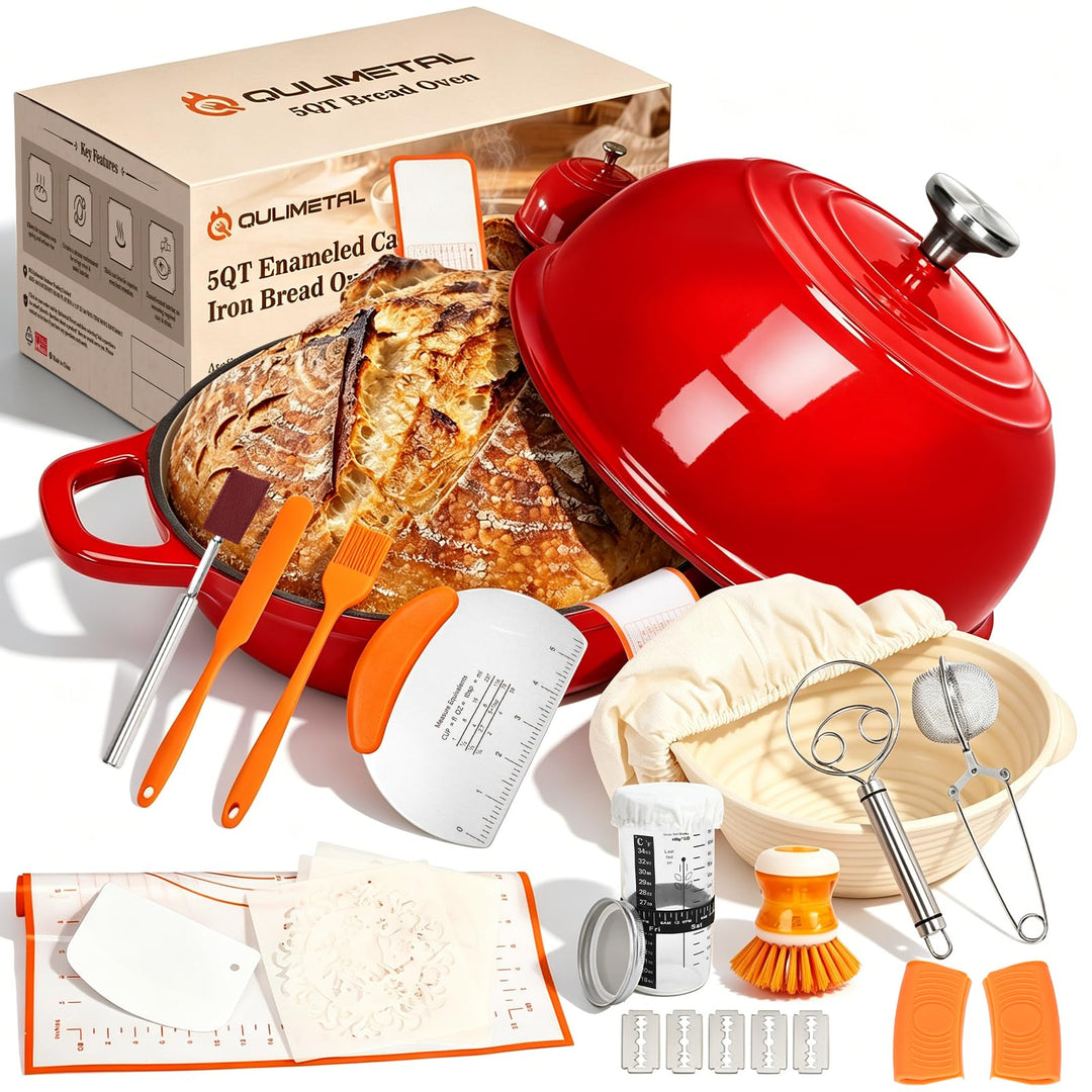 Gusseisen Topf Brot Backen, Schmortopf Gusseisen Topf mit Deckel, Dutch Oven Brotbacktopf mit Gärkor