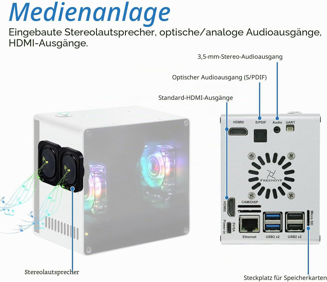 FREENOVE NAS Case for Raspberry Pi 5 (NOT Included), Quad M.2 NVMe SSD Slots, PWM ARGB Fans Light Sy