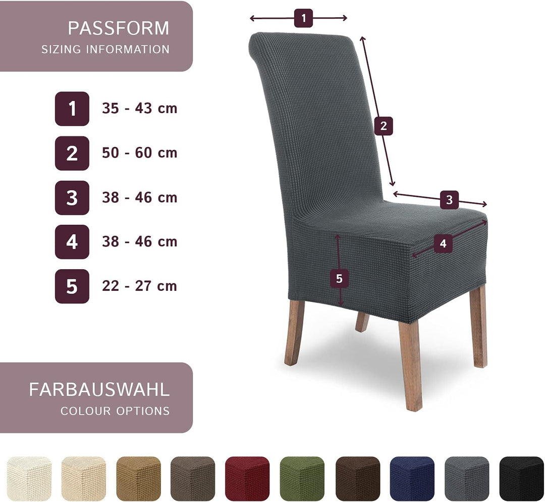 SCHEFFLER-Home Stuhlhussen Stretch Sofia/Stretch Stuhlhussen Grau Lang 2er Set/elastische Stuhlabdec