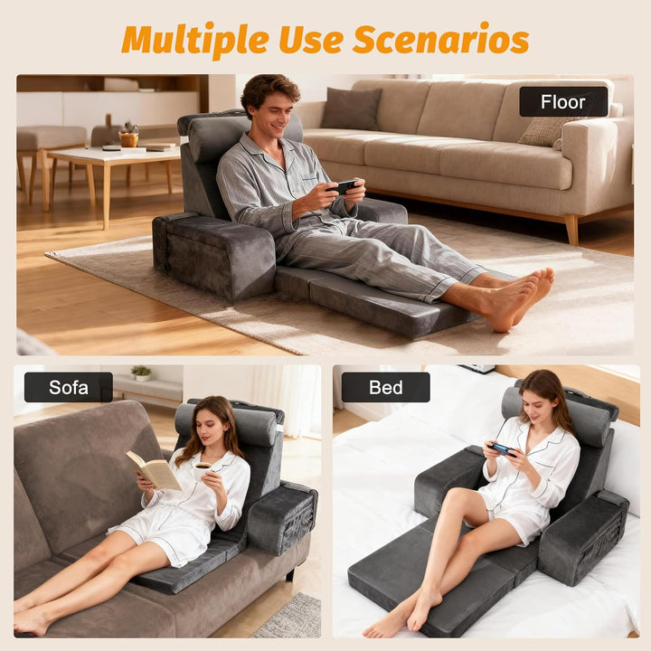 Lesekissen für Bett und Sofa, Rückenkissen aus Memory Foam mit Nackenkissen und Abnehmbaren Armlehne
