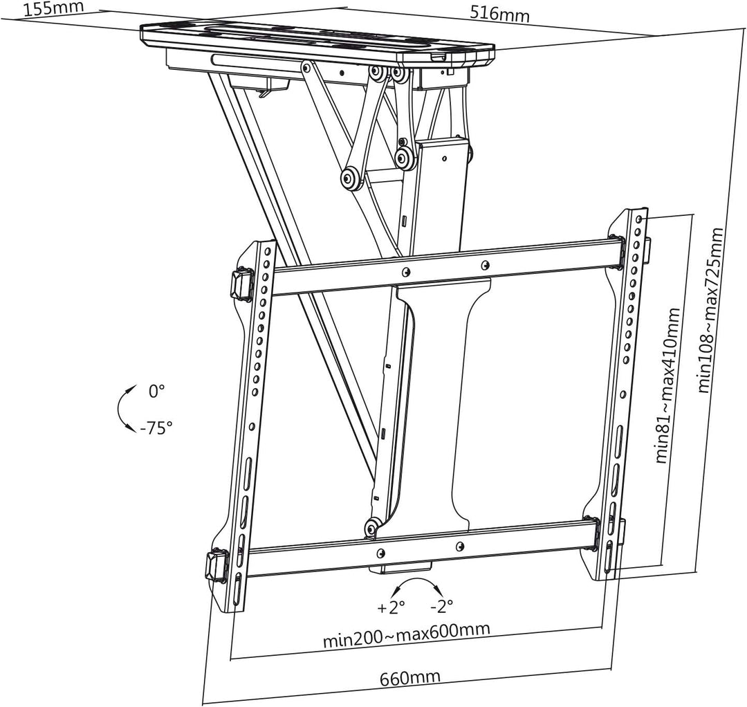 Maclean MC-880 Elektrische neigbare TV Halterung 32-70" für Decke Dachschräge inkl. Fernbedienung bi