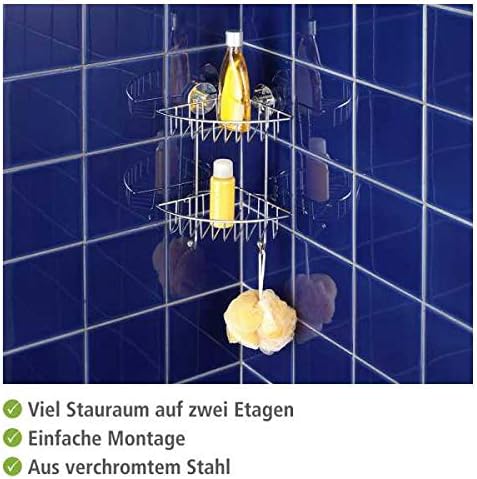 WENKO Duschablage Ecke 2 Etagen ohne Bohren, Vacuum-Loc Eckregal Mod. Bari mit Vakuum-Befestigung, v