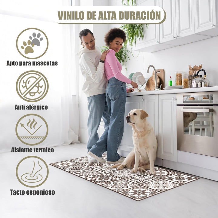Hydraulic Vinyl-Teppich, 120 x 60 cm, Braun - Küchenteppich - Badezimmerteppich - Rutschfester Esste