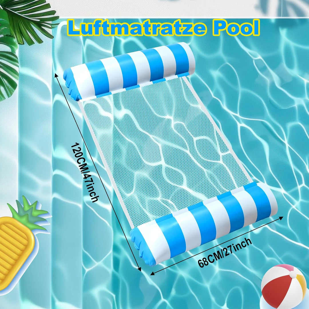 GOLDGE 2 Stück Luftmatratze Pool Aufblasbare Wasserhängematte, 4-in-1 Wasserhängematte mit Netz Wass