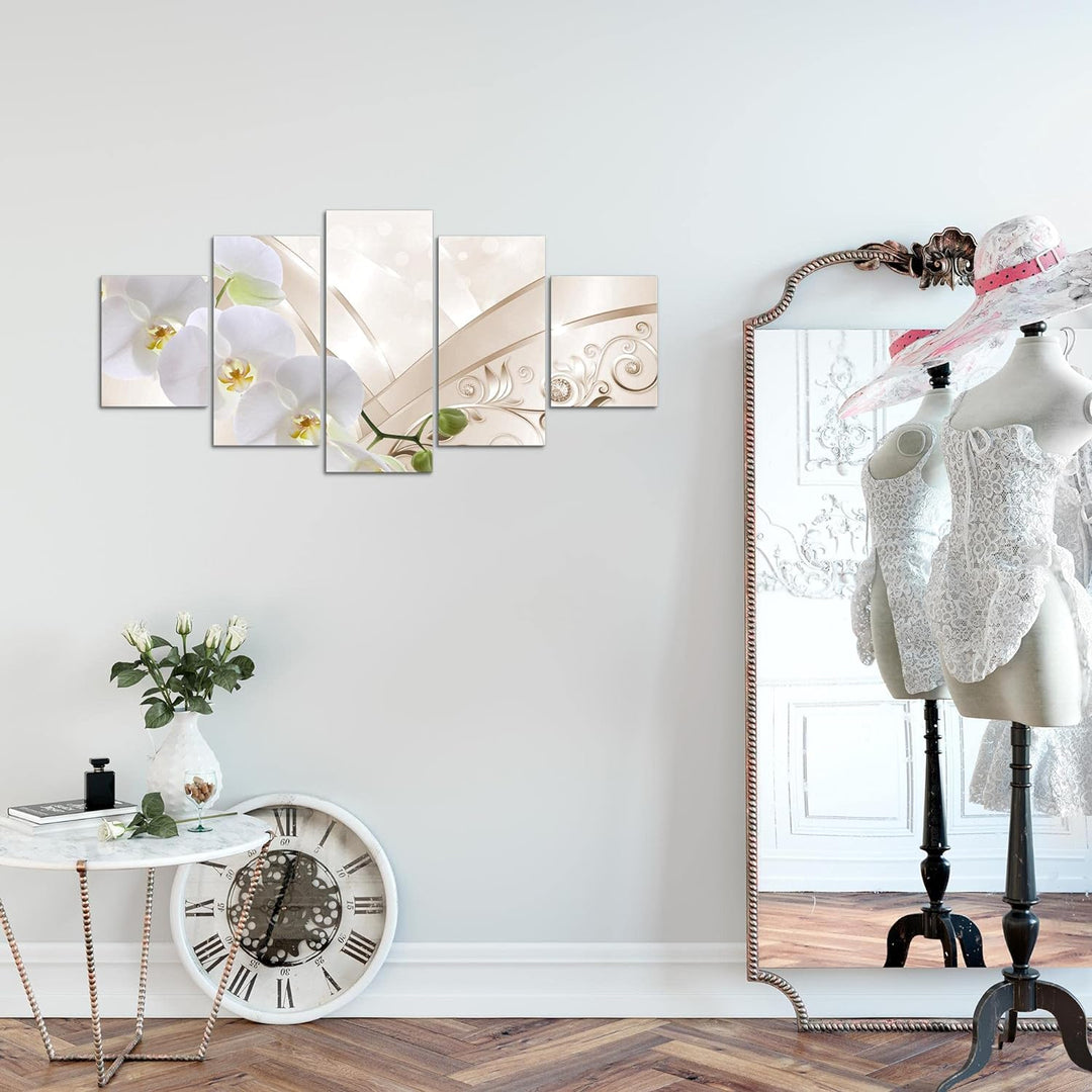 Runa Art Wandbilder Blumen Orchidee 5 Teilig Bild auf Vlies Leinwand Deko Wohnzimmer Abstrakt Biege