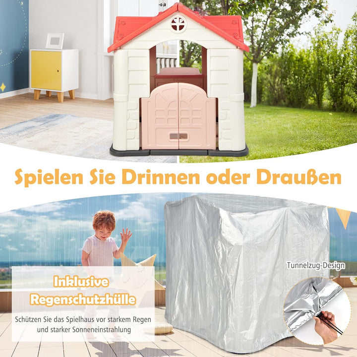 DREAMADE 164x124x132cm Spielhaus Kinder für drinnen und draussen, Kinderspielhaus mit Fenstern & Tür