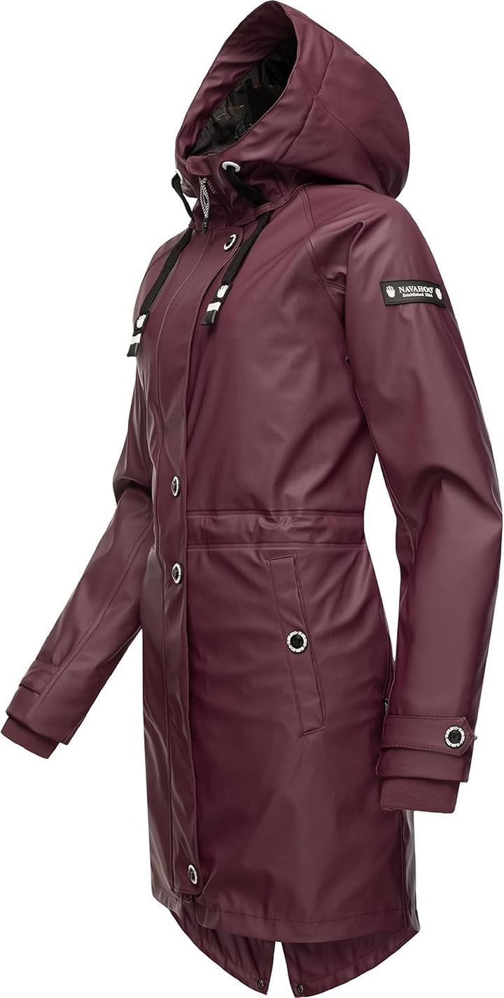 Navahoo Damen Übergangsjacke Regenmantel wasserdicht lang warm gefüttert mit Kapuze Rainy Flower XS-