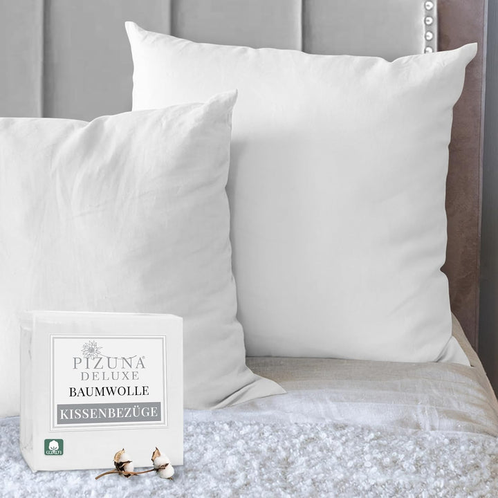 Pizuna Luxuriöser Soft-Satin 2er Pack Kissenbezug 80 x 80 cm Weiss, 600 Fadenzahl Baumwolle Kissenbe
