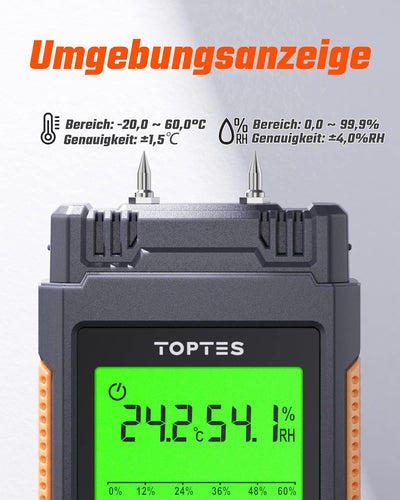 TopTes Feuchtigkeitsmessgerät, Feuchtigkeitsmesser für Wand und Holz TS-630, Grosses LCD-Display Dre