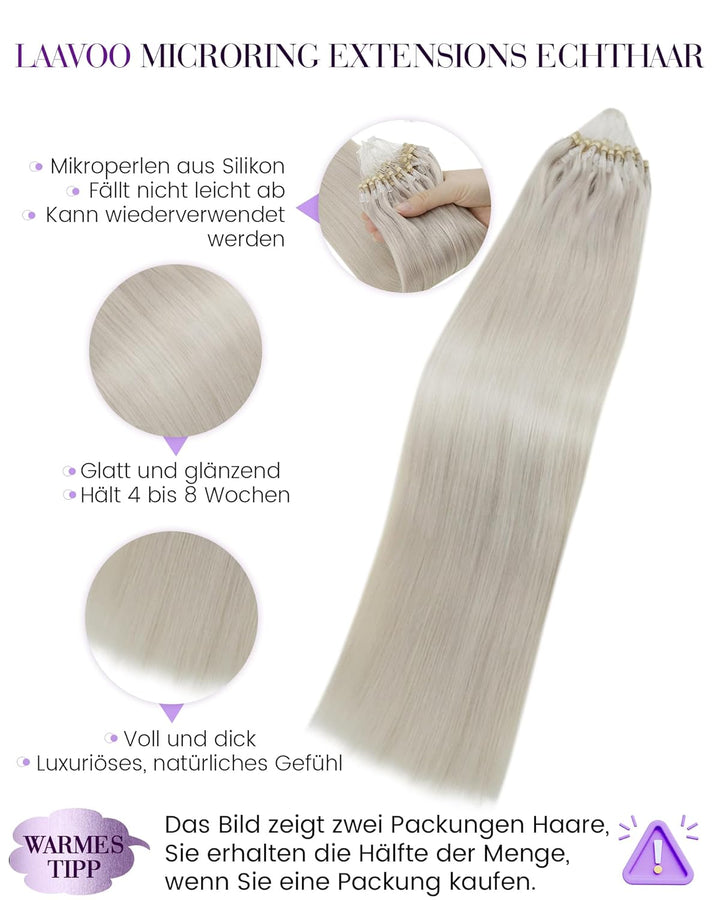 LaaVoo Microring Extensions Echthaar Blond 55cm Remy Haarverlängerung Microring Echthaar Brasilianis