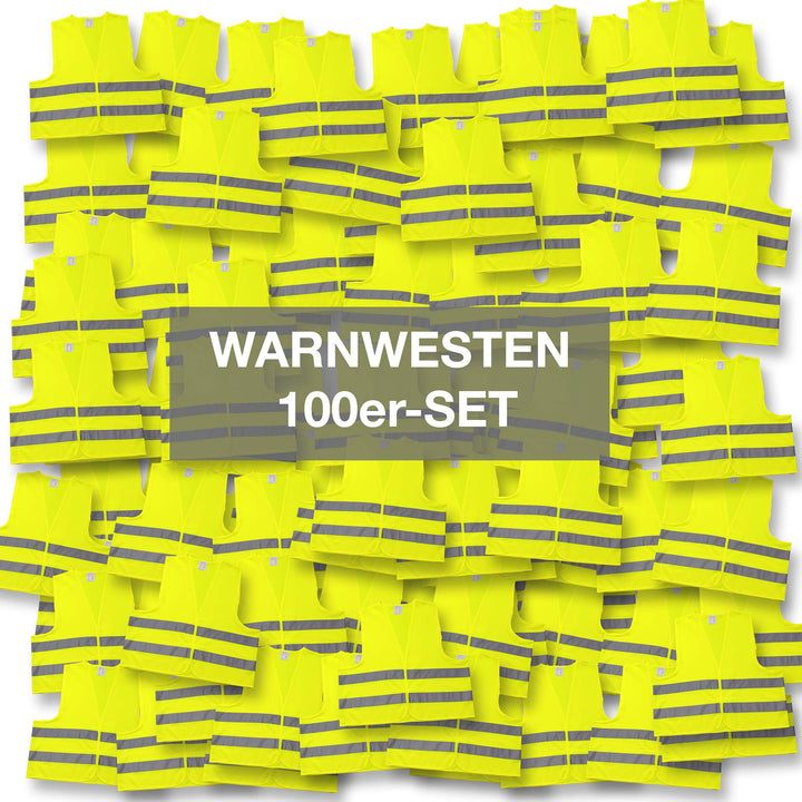 4business 100 Stück Qualitäts Kfz Warnweste gelb EN ISO 20471 Klasse 2 für Erwachsene Unisize TÜV-ge